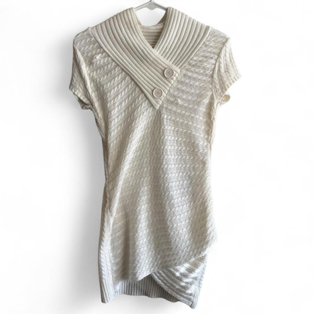 Cream Ribbed Short Sleeve Sweater Dress  Size Small